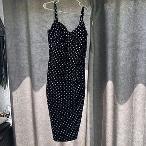 stop staring navy blue dress with white polka dots
